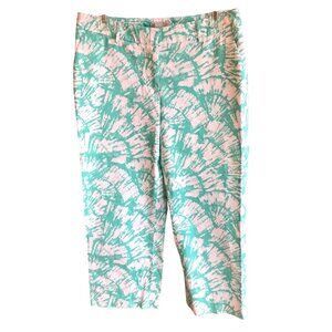 Madison Lightweight Cropped Pants, Mint Green and White Abstract Print Size 8